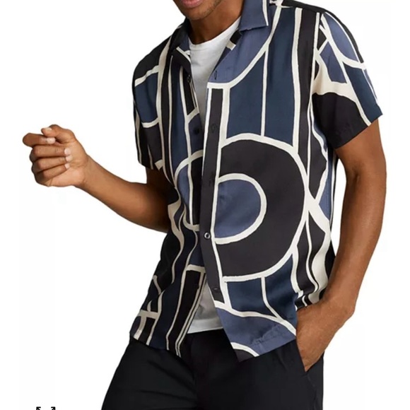 Reiss Deco Geometric Print Shirt, size M, point collar, polyester, new with tags - Picture 14 of 15